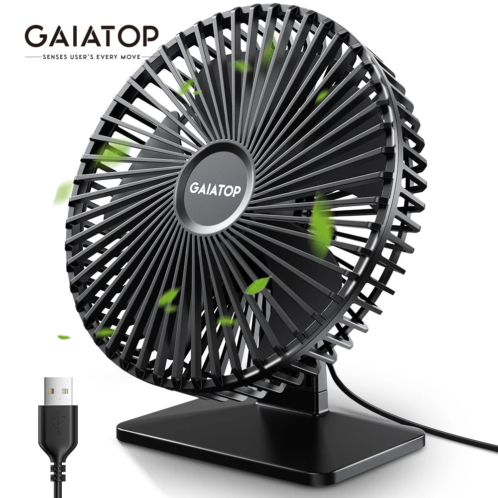 GAIATOP USB Desk Fan – Ultra Quiet, 4 Speeds, Adjustable Cooling